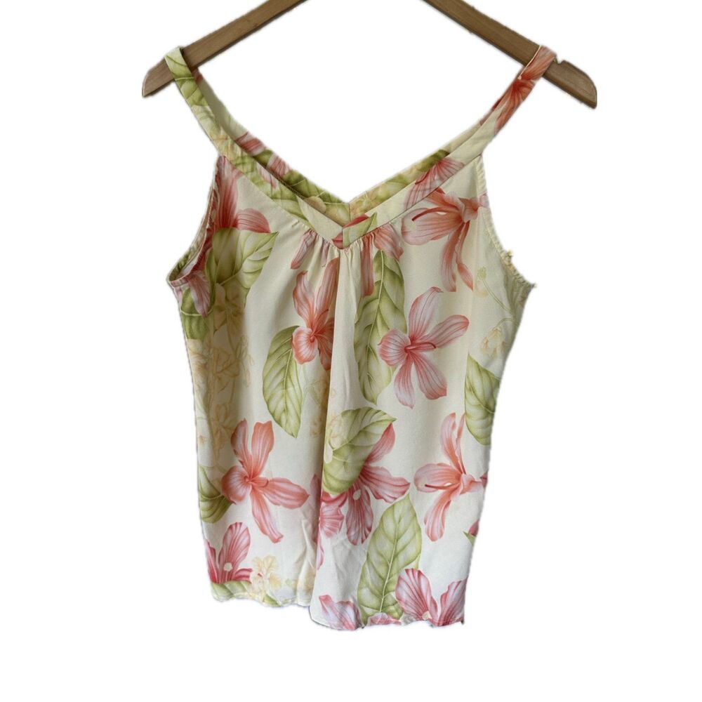 Kaua'iana Women's Hawaiian Tropical Floral V-Neck Flowy Tank Blouse Petite M